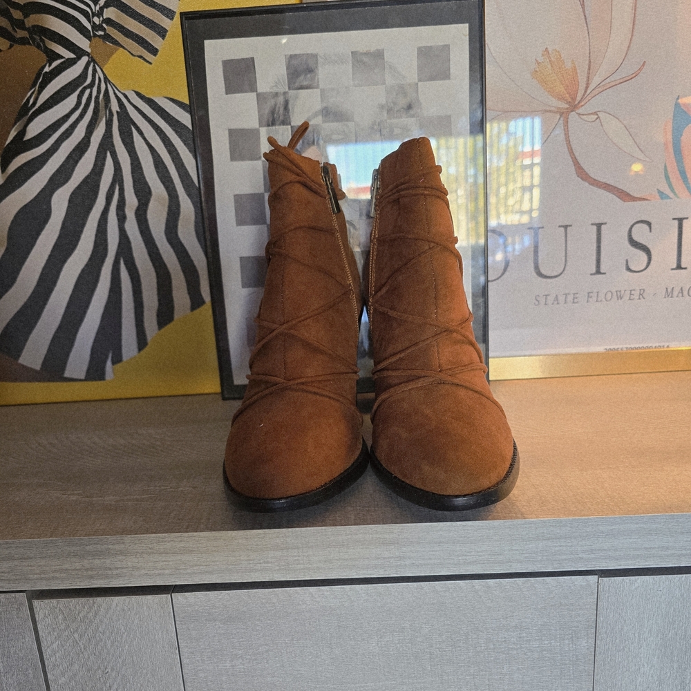 Brown Bamboo Suede Ankle Boots